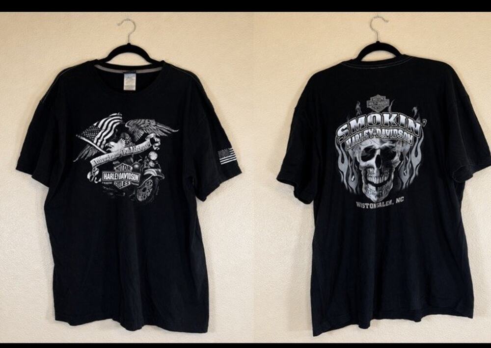 Harley Davidson Mens XL 2016 Eagle Skull American Flag Shirt Winston Salem NC